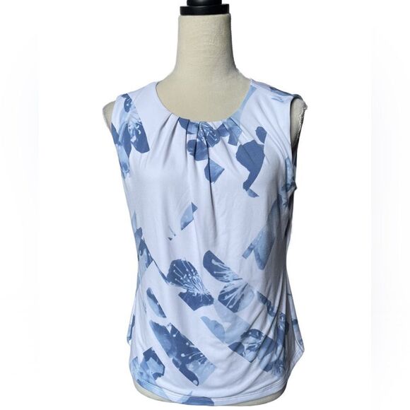 Calvin Klein White and Blue Sleeveless Blouse w/Keyhole on the Neck (Med) - Picture 10 of 10